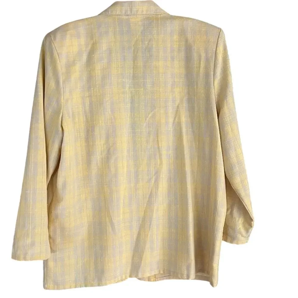 Vintage Bobbie Brooks Yellow Plaid Boxy Blazer Jacket Size Large 16/18