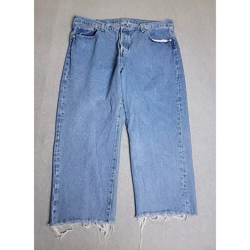 Levis 501 Jeans Womens 18P Short 40x24‎ Blue Button Fly Cotton Frayed Distressed