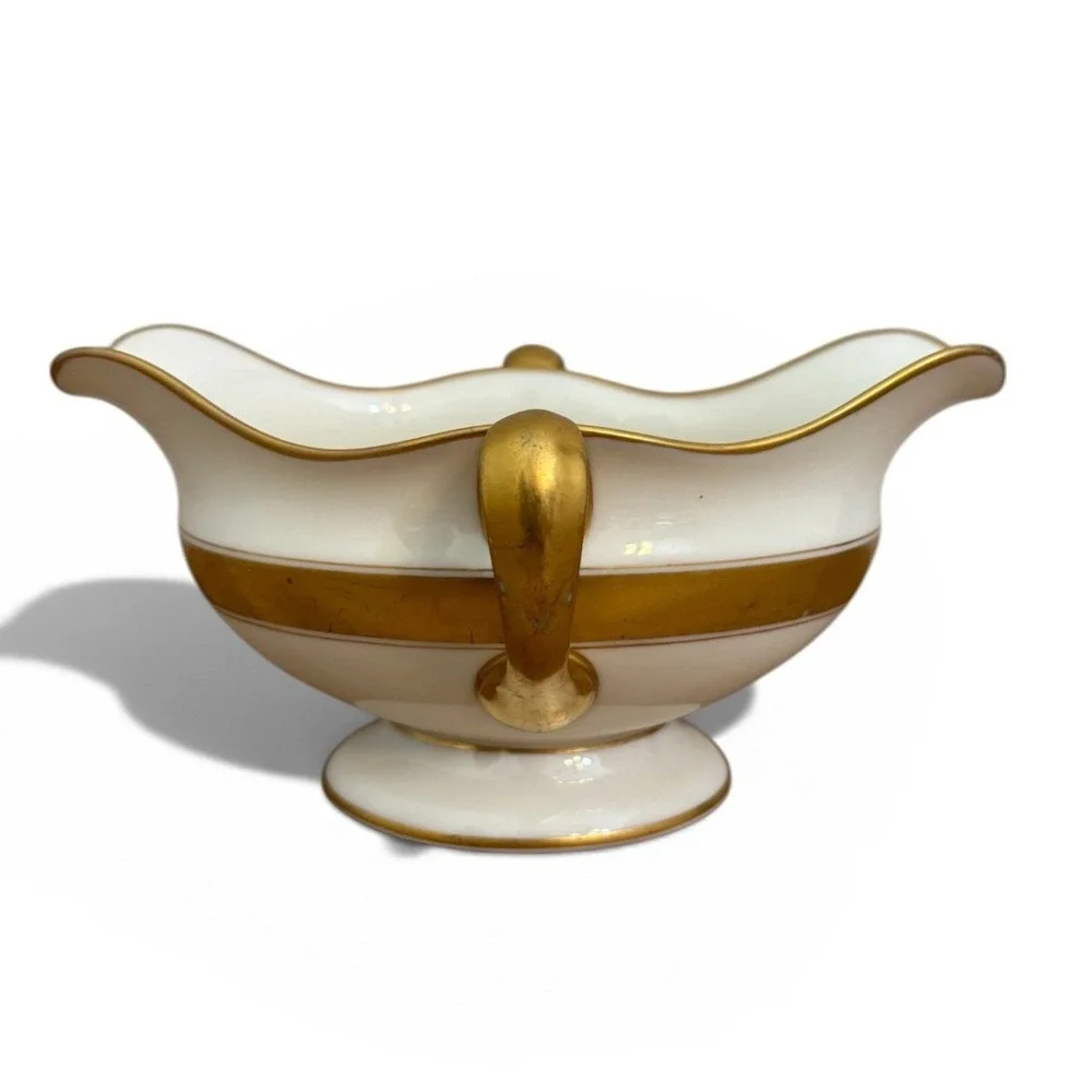 Lenox Ivory Porcelain Gravy Boat Gold Band Double Spout & Handles‎ Vintage