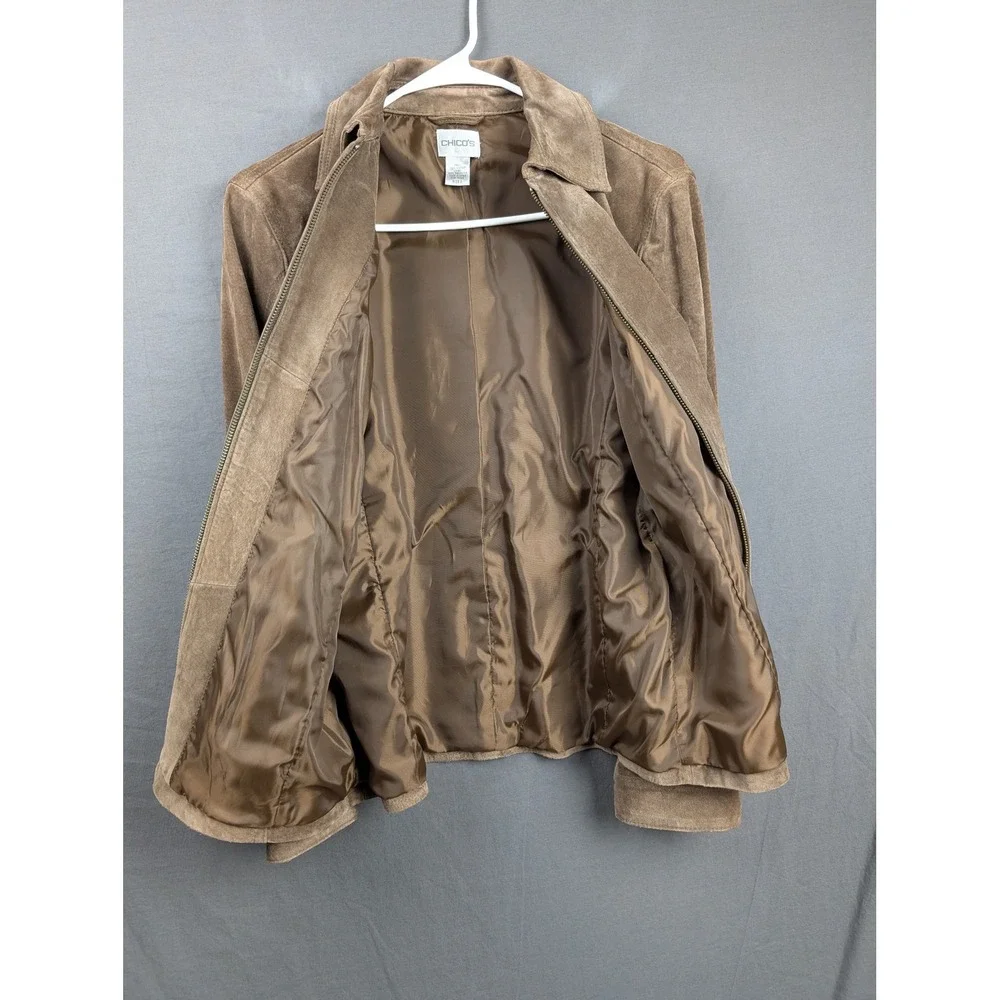 Chicos Suede Leather Zip Front Jacket Brown Size‎ 0 Minimalist Classic