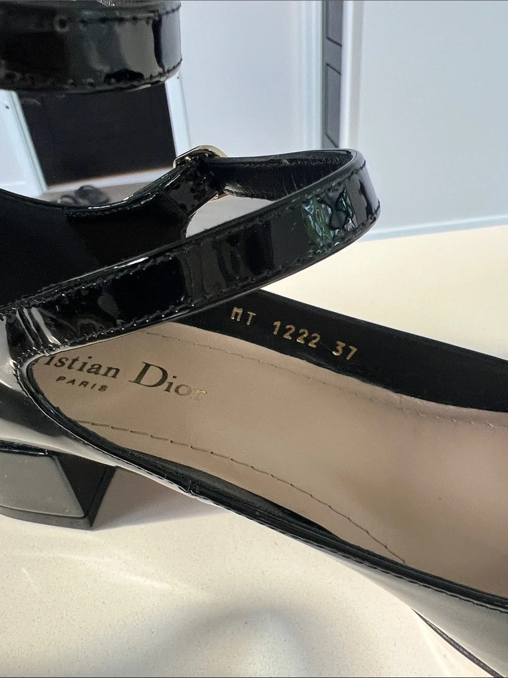 Christian Dior aime dior black patent leather ballet flats block heel 37