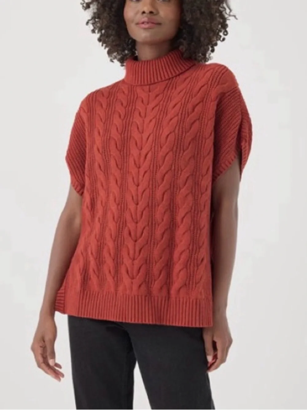 Pact burnt orange cable knit poncho sweater oversized XS/S