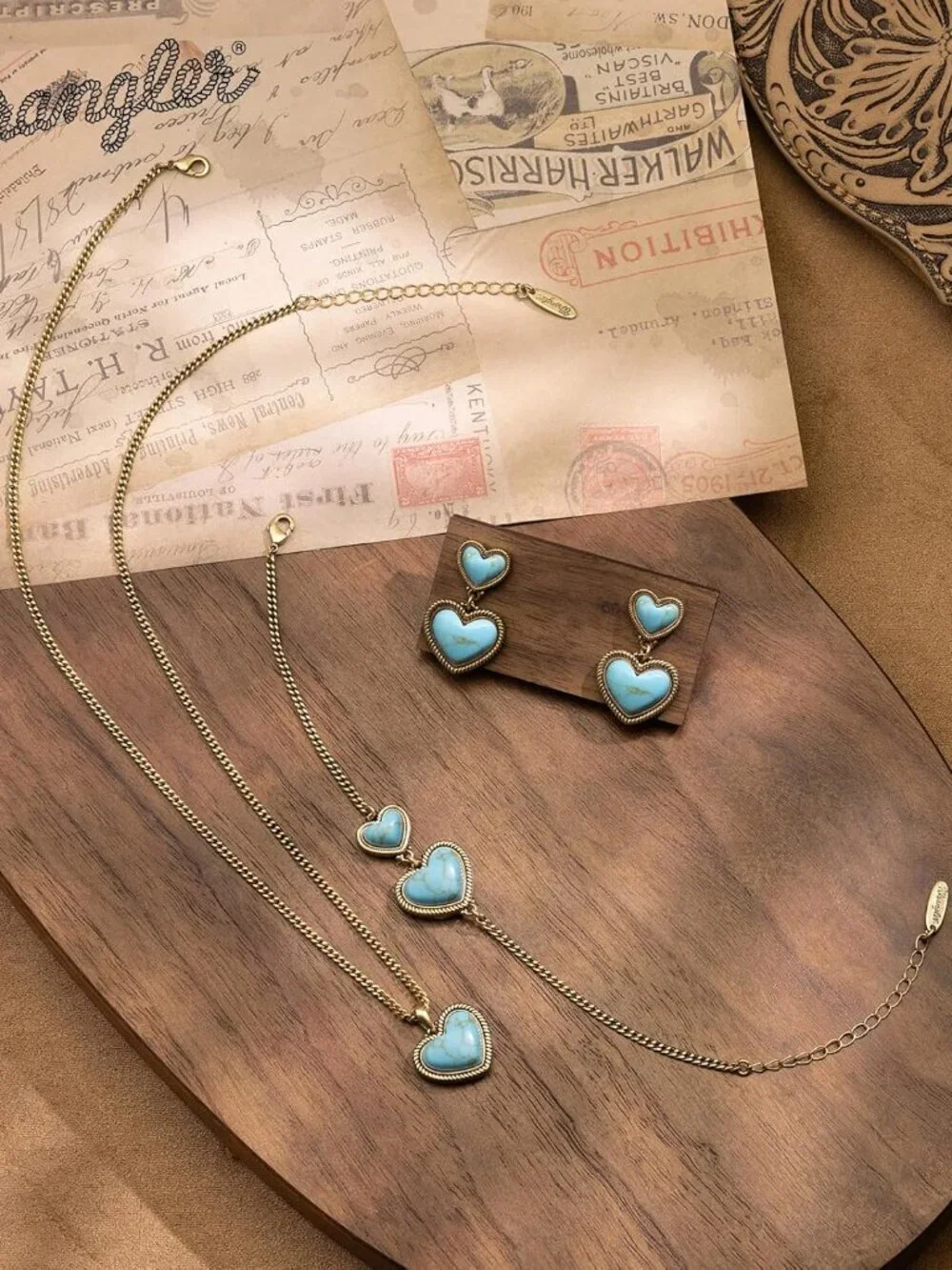 Women's Gold Turquoise Western Gold Plated Heart Turquoise Pendant Necklace