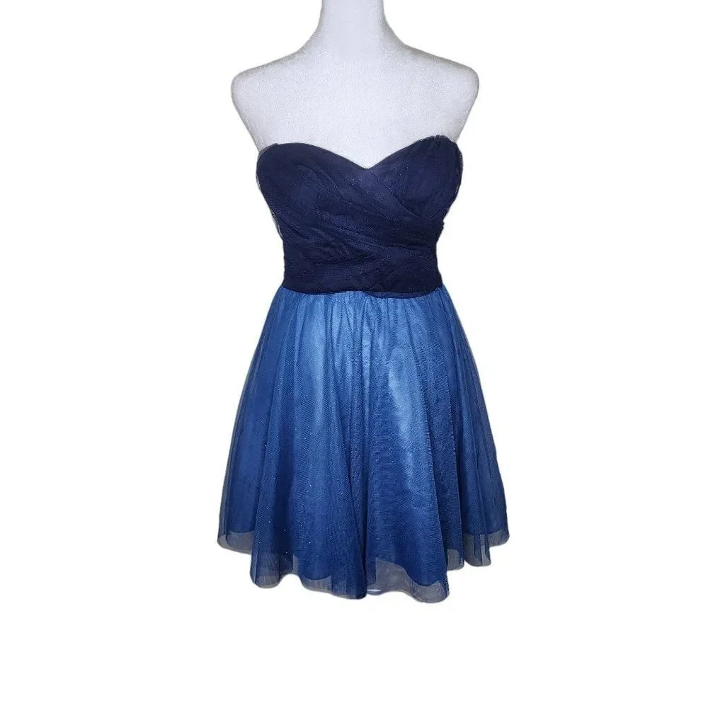 Vintage Y2K Strapless Cocktail Mini Dress Juniors Size 3 Blue Sweetheart