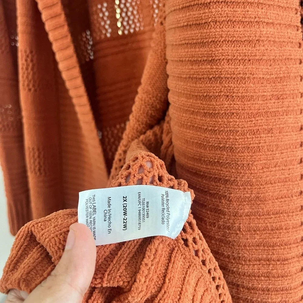 Terra Sky Women's rust fall spring boho Open Knit Cardigan Sweater Orange 2X