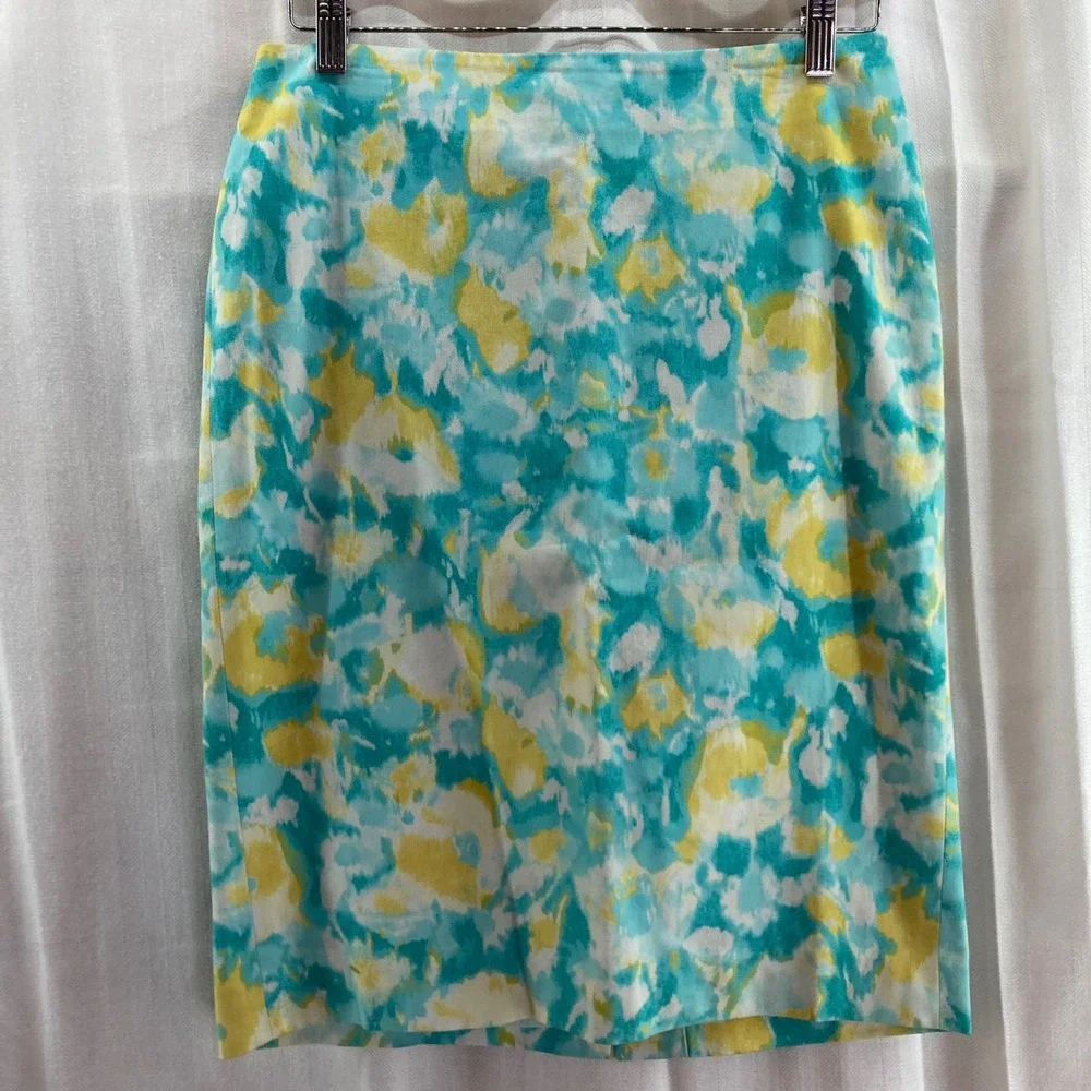 Talbots Women's Size 2 Pencil Skirt Floral Aqua Yellow Career Office‎