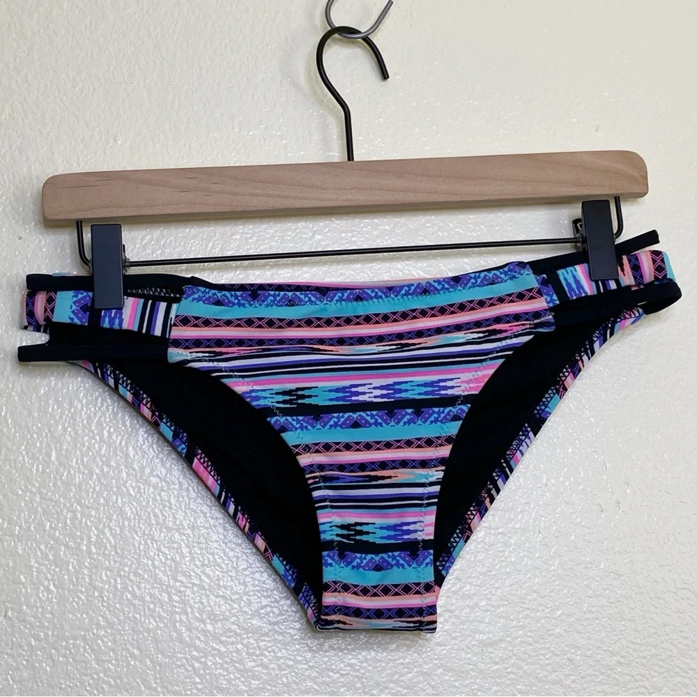 Seeded & Sewn Black Southwestern Tribal Bikini Swim Bottoms - Juniors Medium