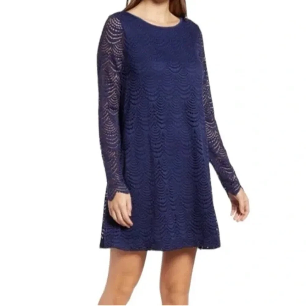 Lilly Pulitzer Ophelia Dress Women’s Extra Large True‎ Navy Scalloped  Lace NWT