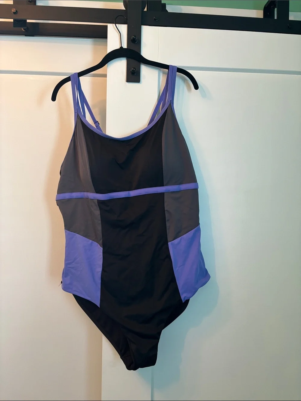 Women’s Black and Purple Colorblock One-Piece Swimsuit