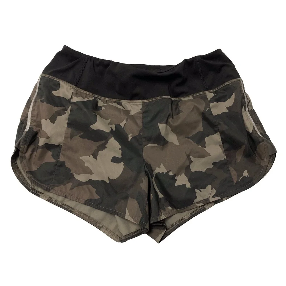 Athleta Activewear Shorts Womens Medium Green Camo Stretch‎ Workout Gym Running