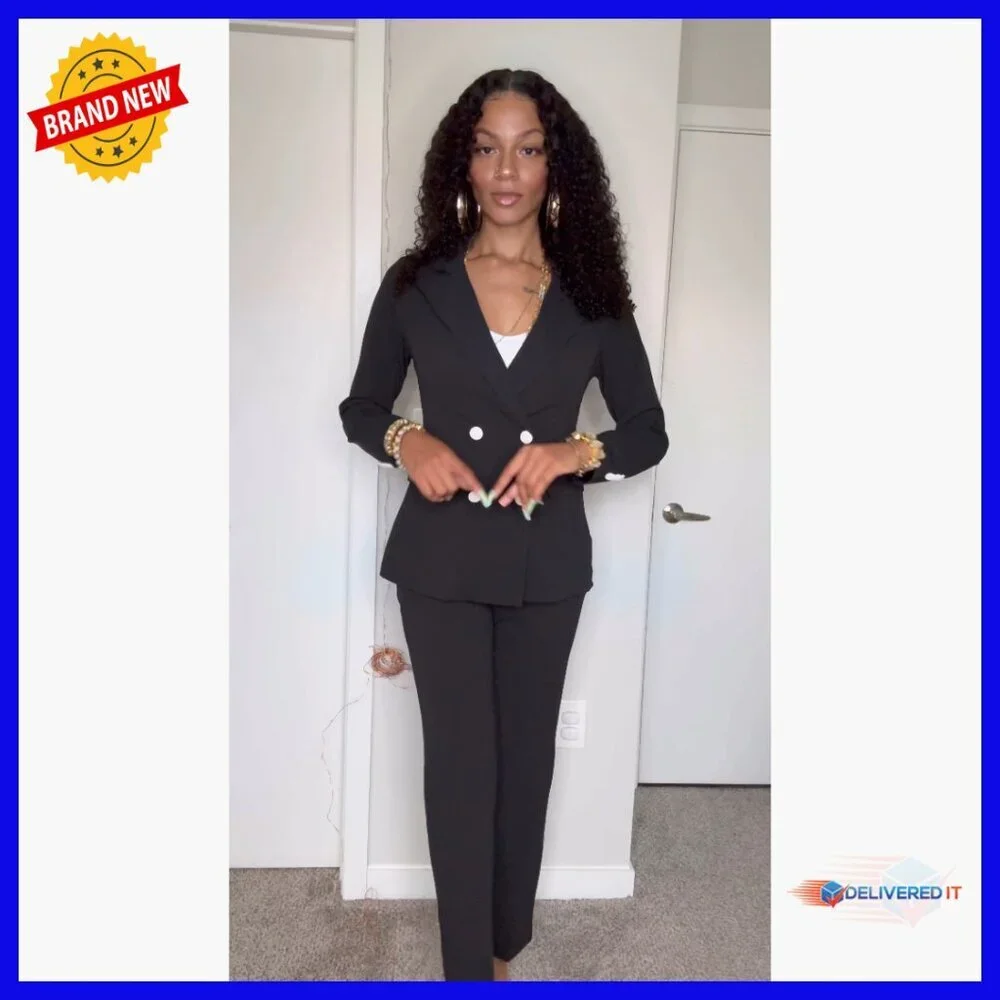 Women's Double Breasted Pant Suit Set Business Casual Office Blazer