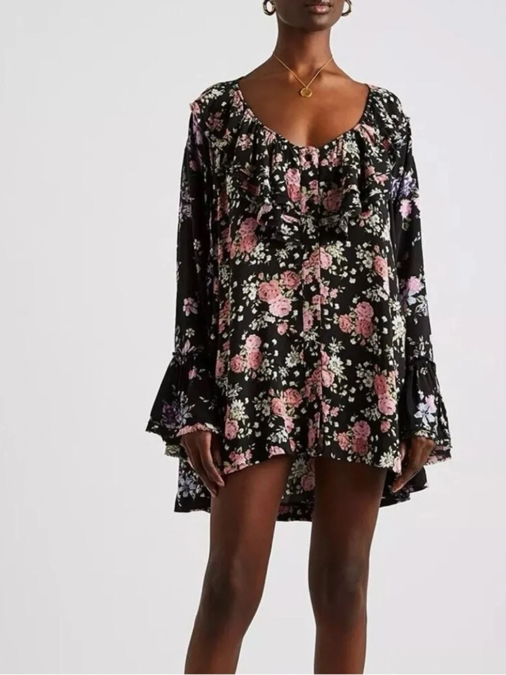 New with Tags Free People “Loretta” Boho Ruffled Floral Tunic
