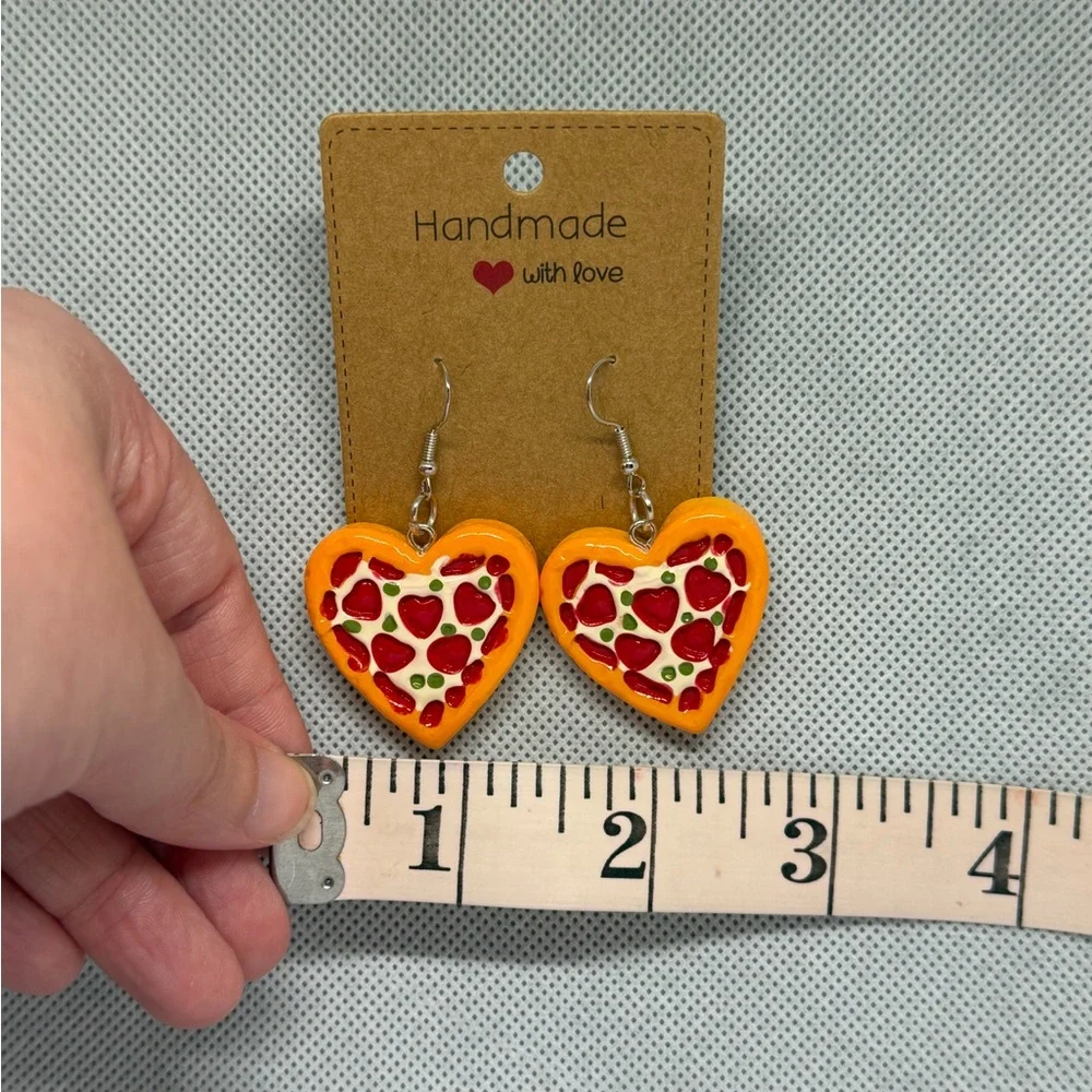 Handmade Heart Shaped Pizza Earrings