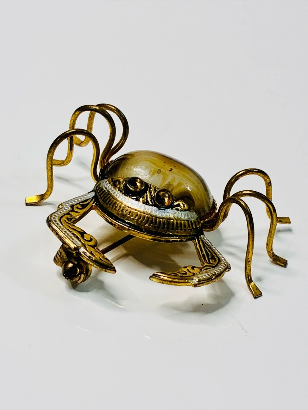 Vintage Spanish Damascene Crab Brooch Signed SPAIN Nautical Vacation Summer