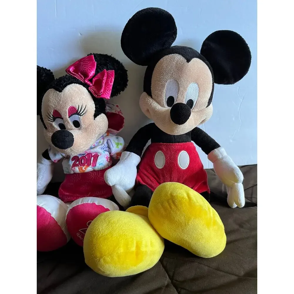 Disney Parks Mickey 18” & Minnie 15” Plush Lot Disneyland Walt Disney World
