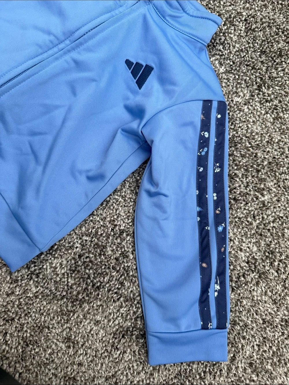adidas Light Blue Kids Track Jacket & Joggers with Navy Stripes