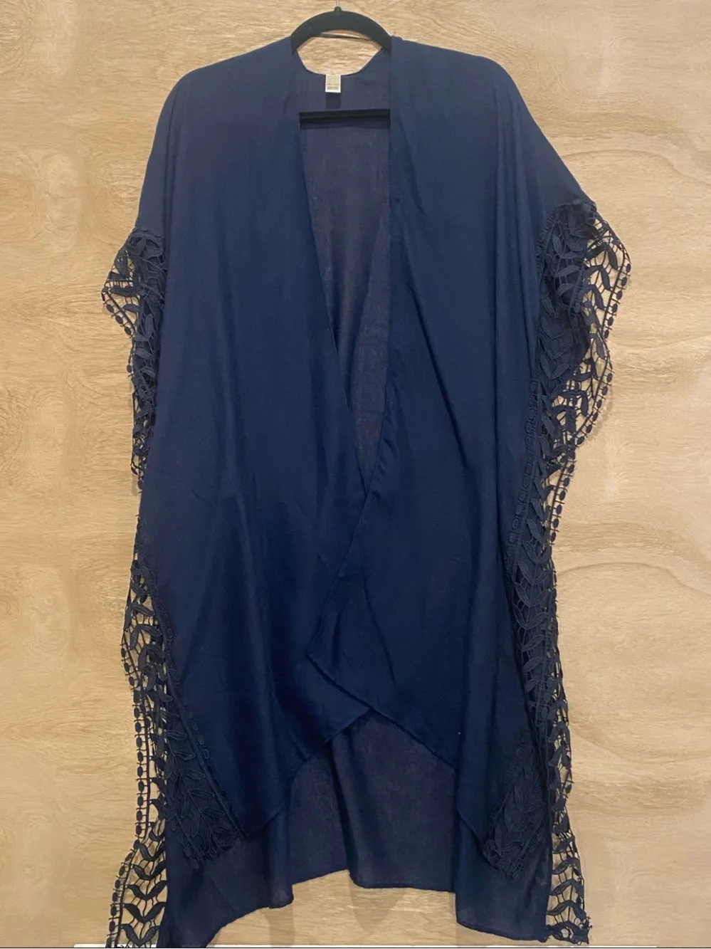 C Navy Blue Crochet-Sleeve Swim Cover-Up