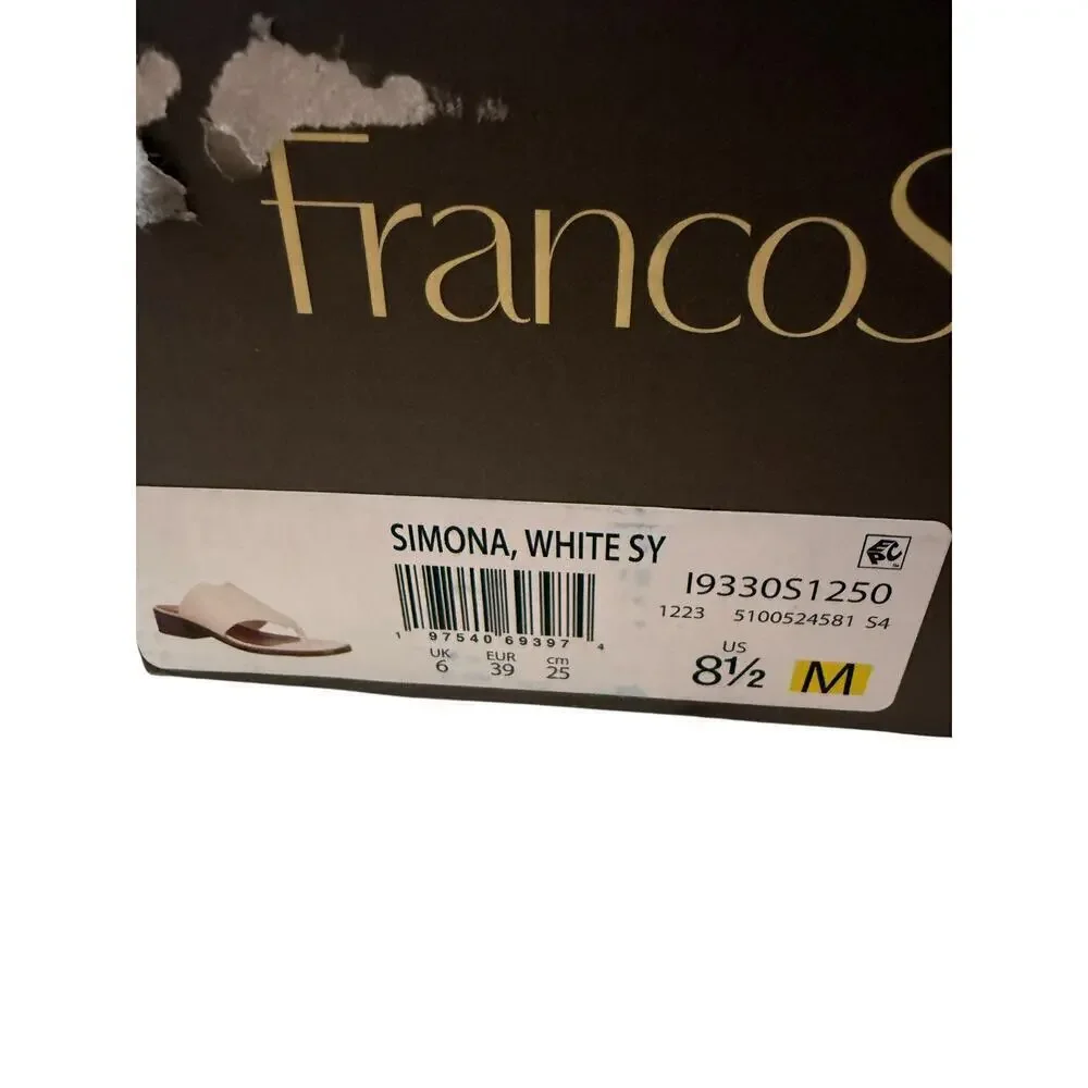 Franco Sarto Women's White SY Simona Stacked Heel Slip-On Sandals Size 8.5 M
