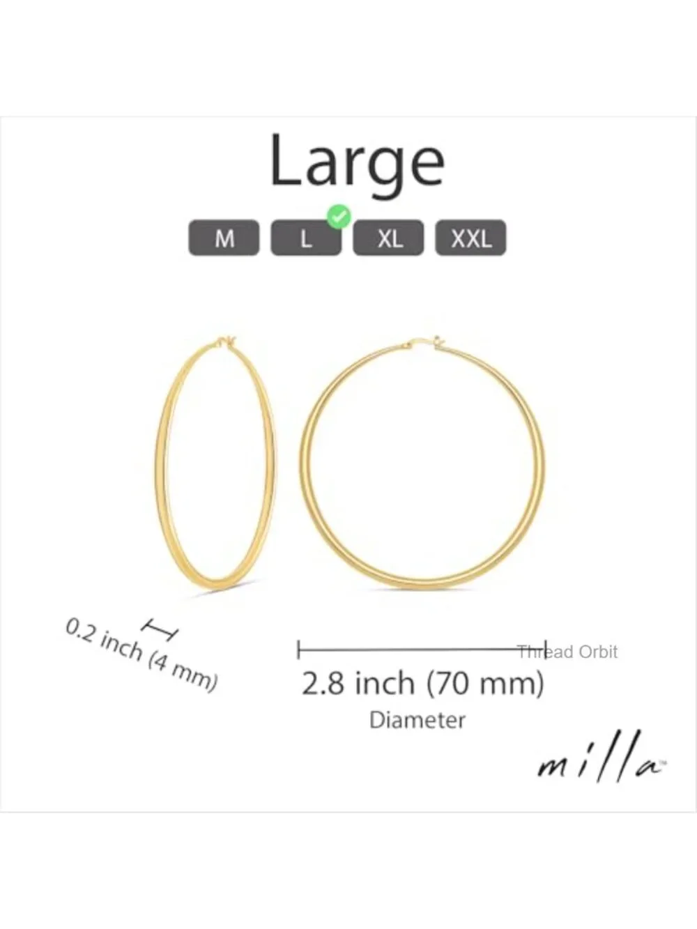 14K Gold Plated Thick Curved Hoop Earrings - Latch Back Closure -