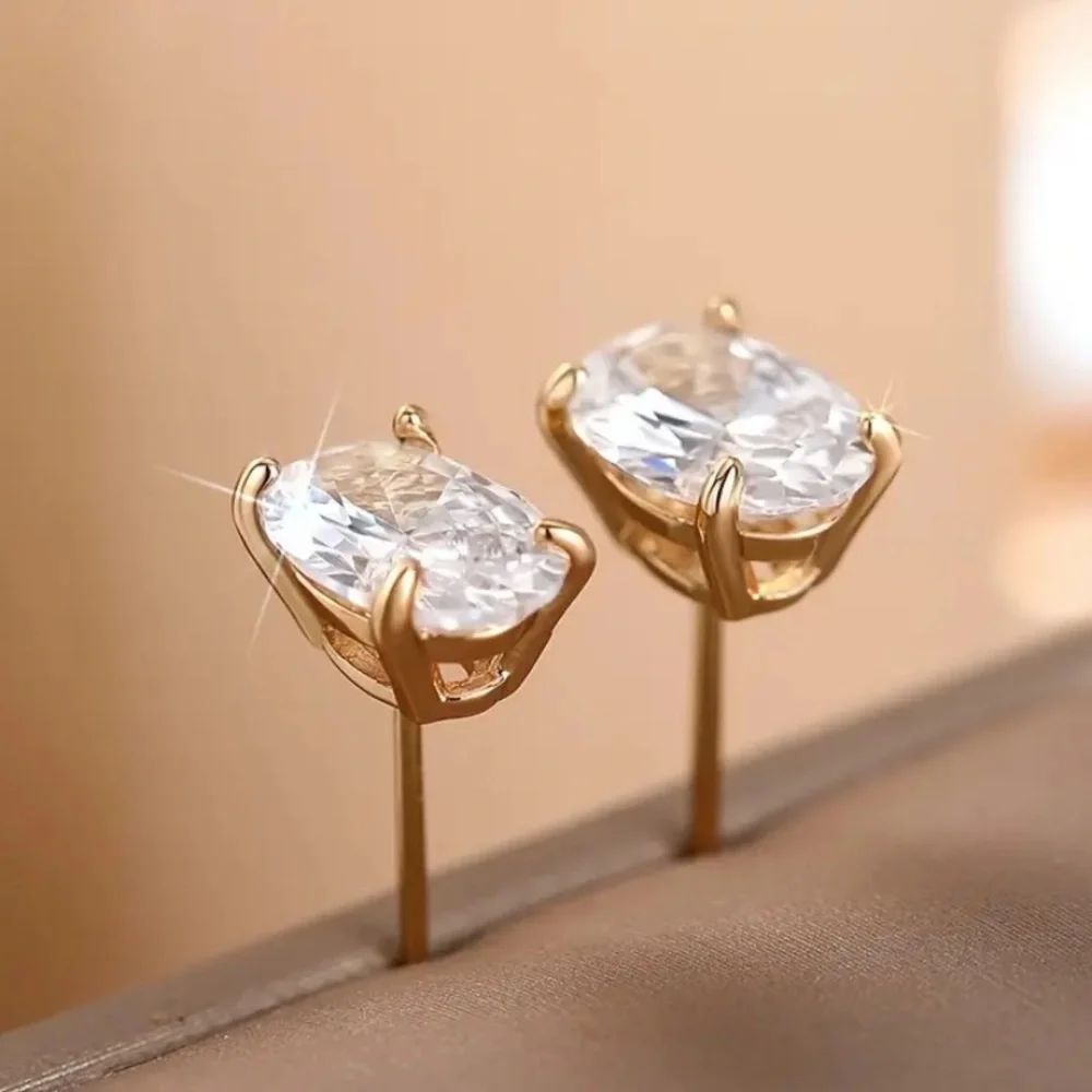 18k Gold Filled and White Moissanite Oval Cut Stud Earrings