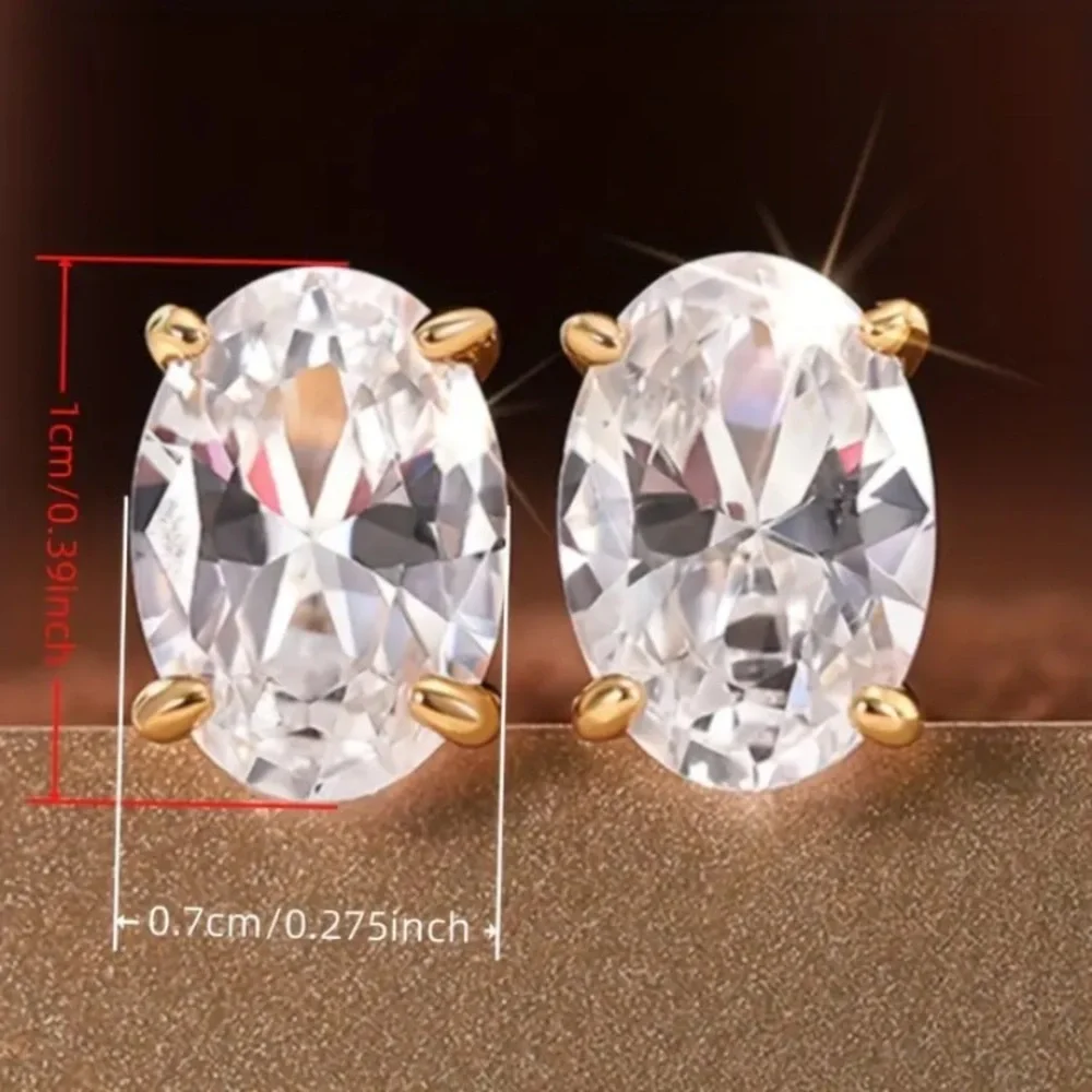 18k Gold Filled and White Moissanite Oval Cut Stud Earrings
