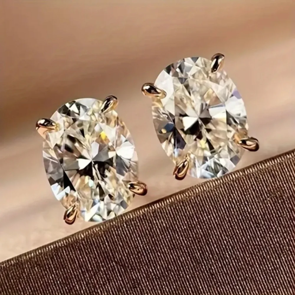 18k Gold Filled and White Moissanite Oval Cut Stud Earrings