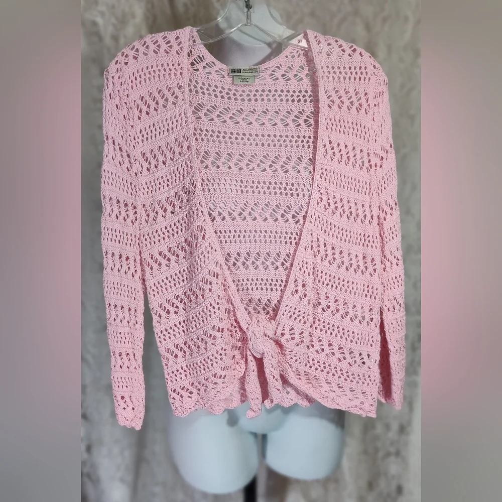 Faded Glory Crochet  Pink Cropped Cardigan with Open-Front Design NWOT