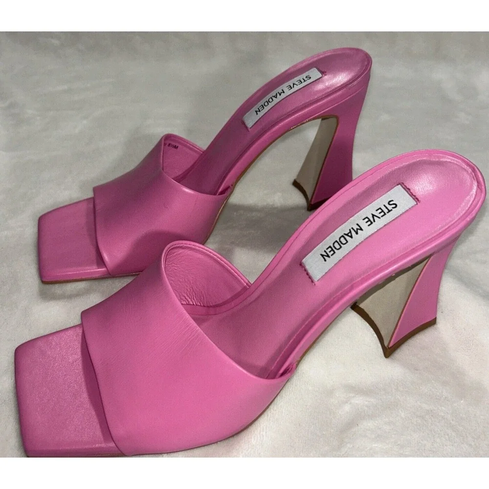 Size 8.5 Steve Madden Women's Fairfax‎ Heeled Sandal, Pink Leather