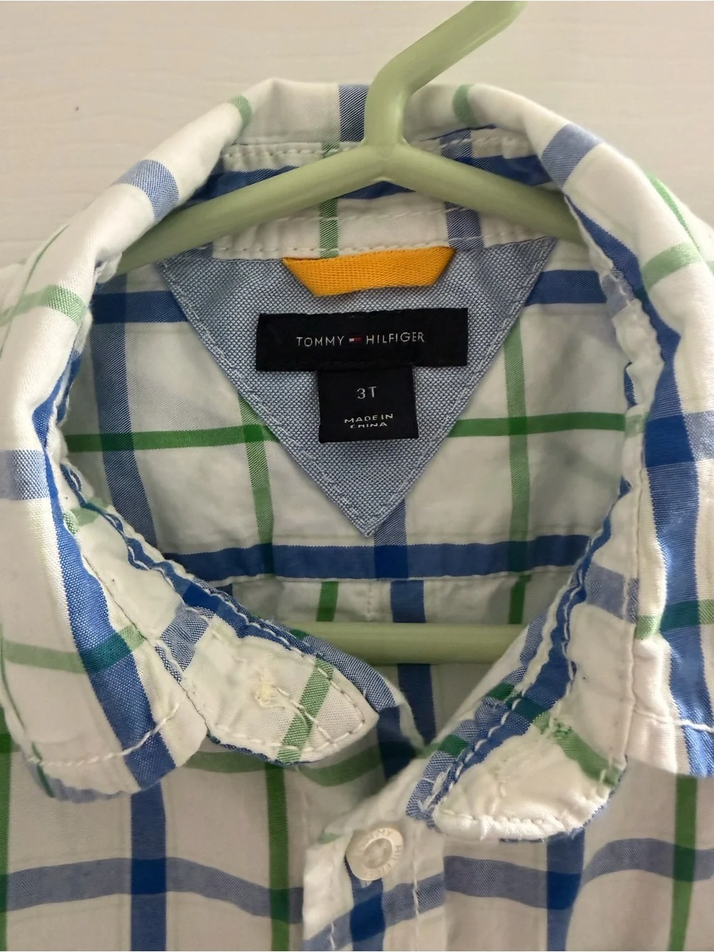 Tommy Hilfiger White Button-Down Shirt with Blue & Green Plaid