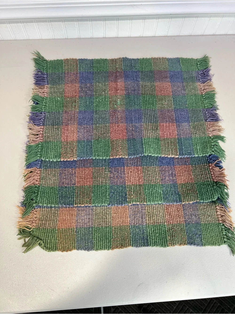 Handwoven Checkered place mats Green, Blue & Pink