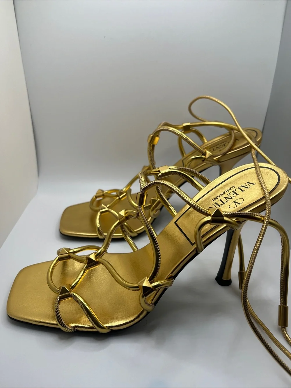 Valentino Garavani Metallic Gold Lace-Up High Heel Sandals