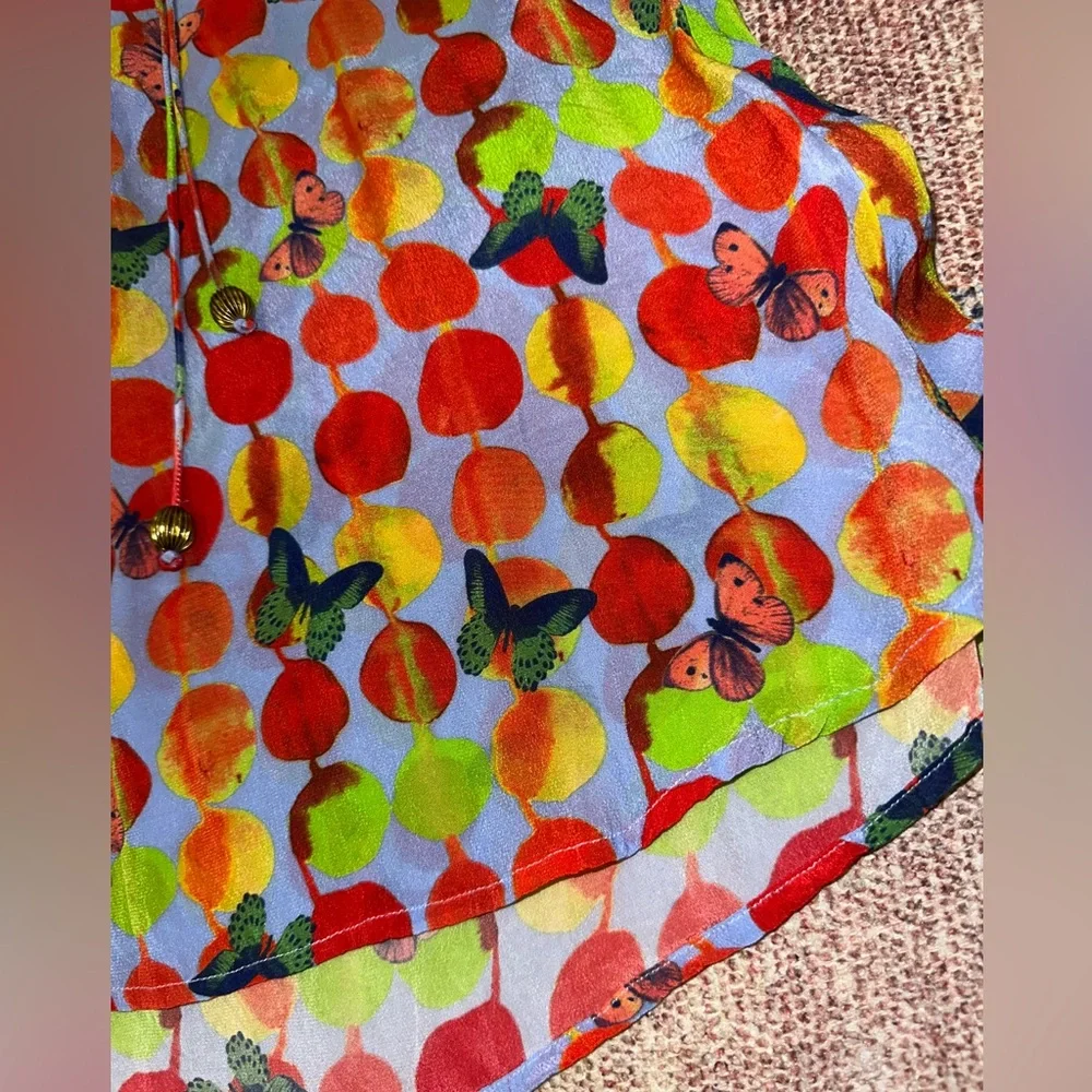 APNY polka dot butterfly 3/4 bell sleeve v neck vibrant flowy top XS