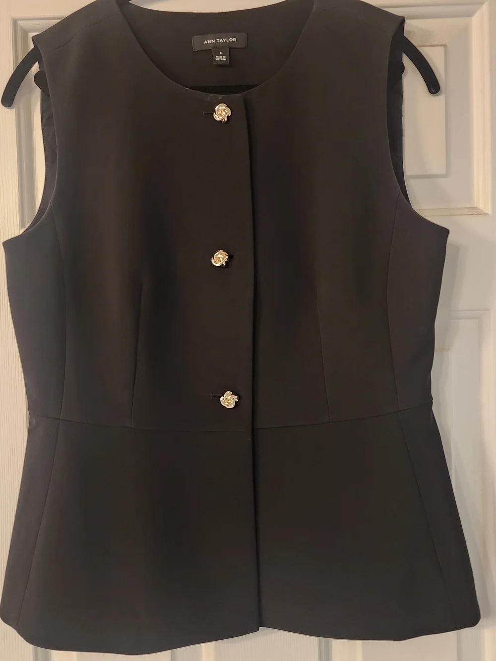 Ann Taylor Peplum Vest with Gold Knot Button