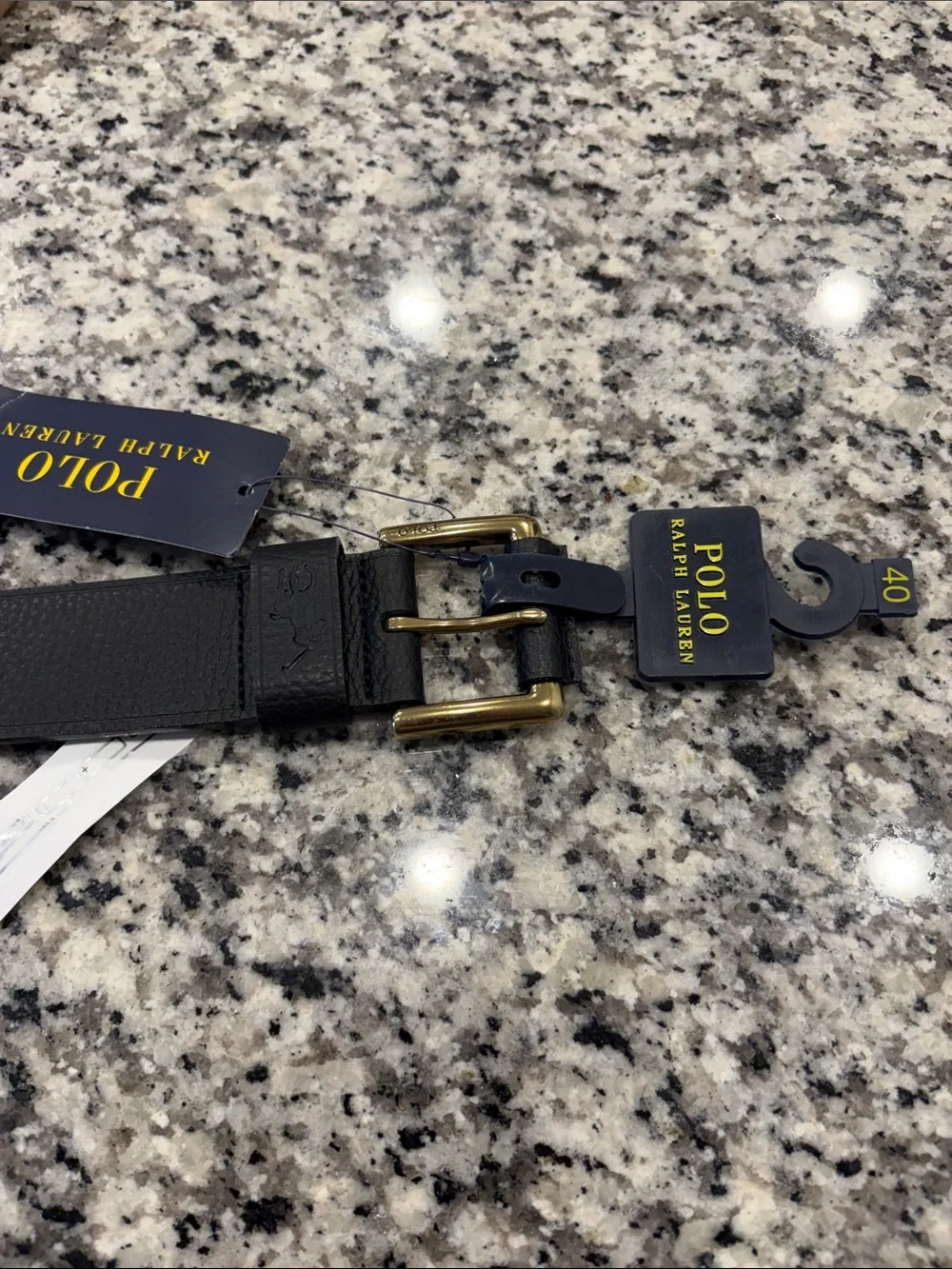 Polo by Ralph Lauren Black Pebbled Leather Belt with Gold Buckle