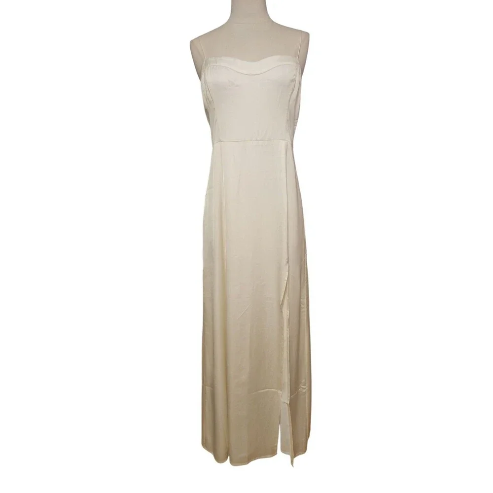 Abercrombie & Fitch Maxi Slip Dress Womens M Ivory Destination Wedding High Slit