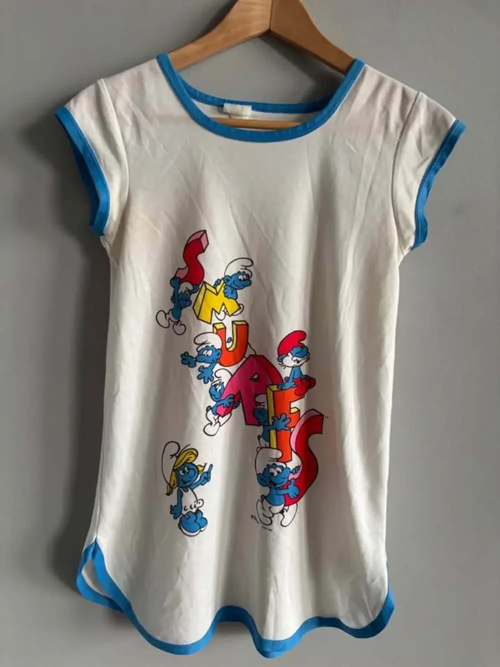 Vintage 1982 The Smurfs Nightgown Girls Large XL 10 12 14 Sleep Shirt 80s Cartoo