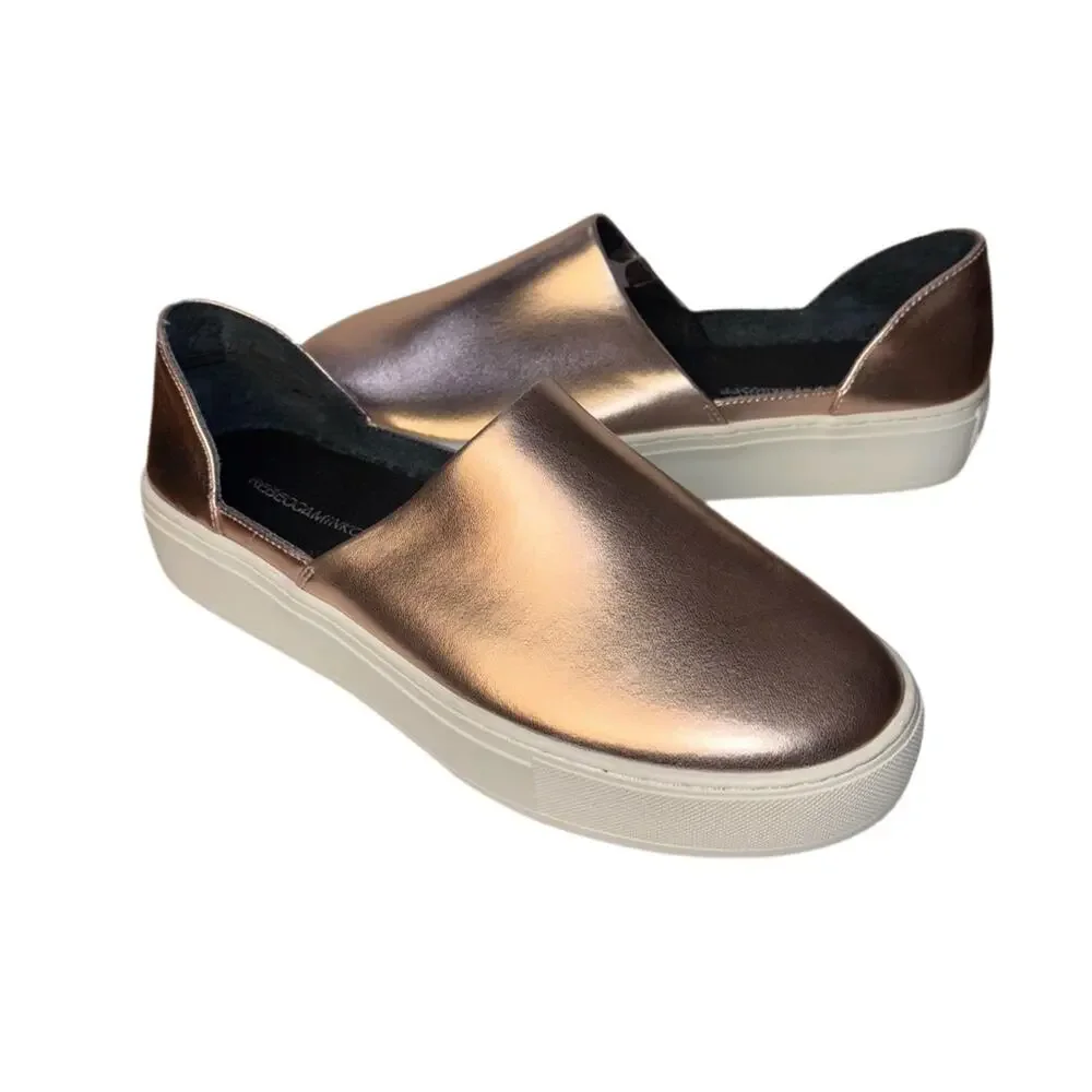Rebecca Minkoff nana leather slip on sneakers rose gold metallic women's 8.5