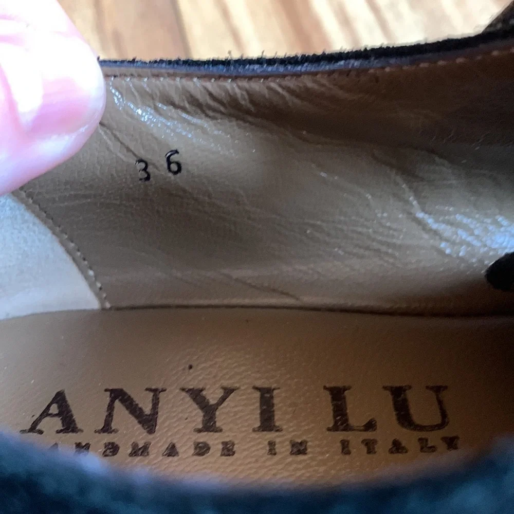Anyi Lu $600 Oxfords shoes LEATHER handmade size EU 36 US 6 black silver EUC