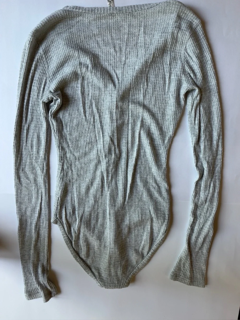 Free People We The Free Light Gray Waffle Knit Long Sleeve Henley Bodysuit Small