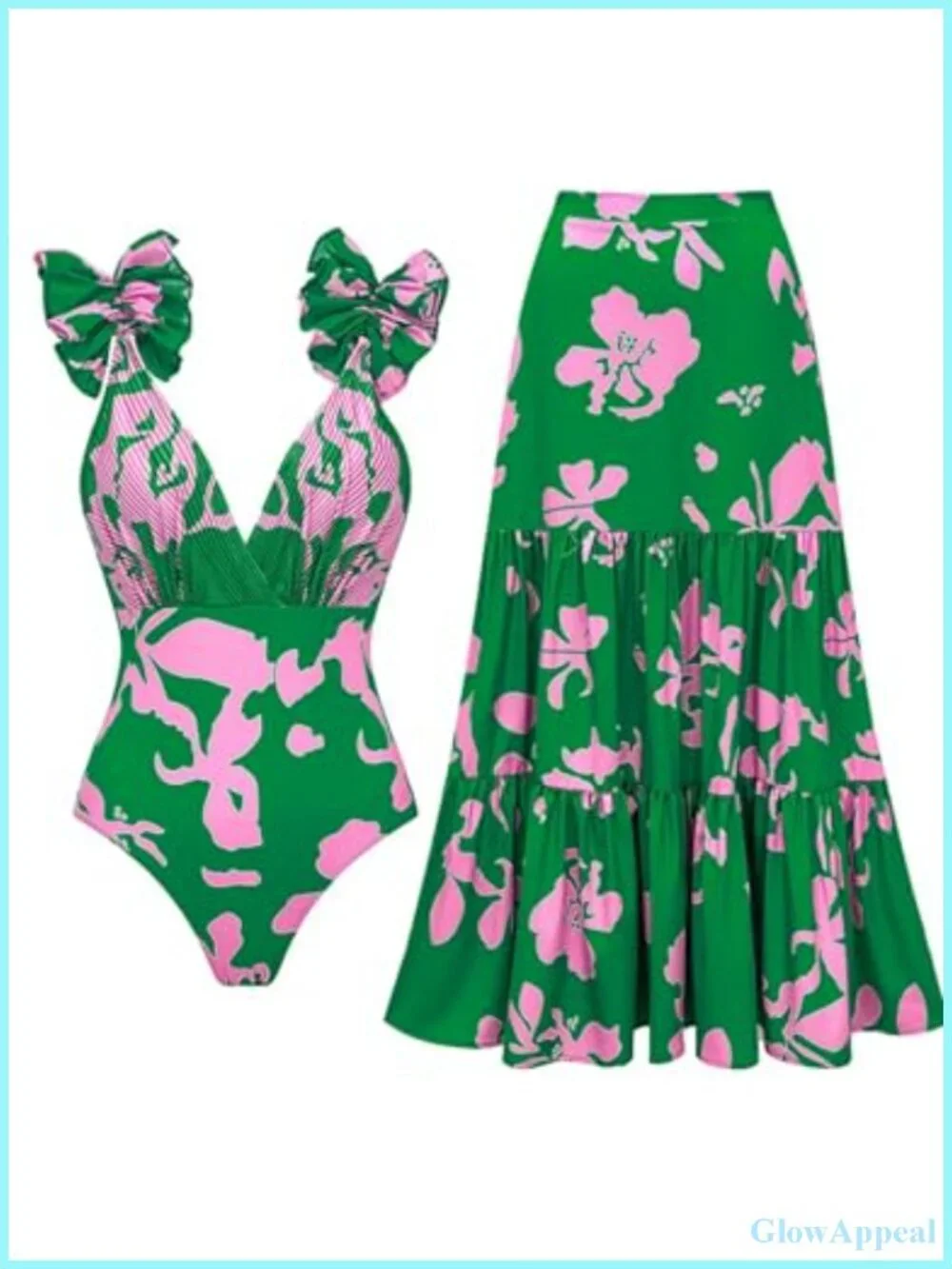 One Piece Swimsuit with Matching Skirt Sarong Adjustable Straps