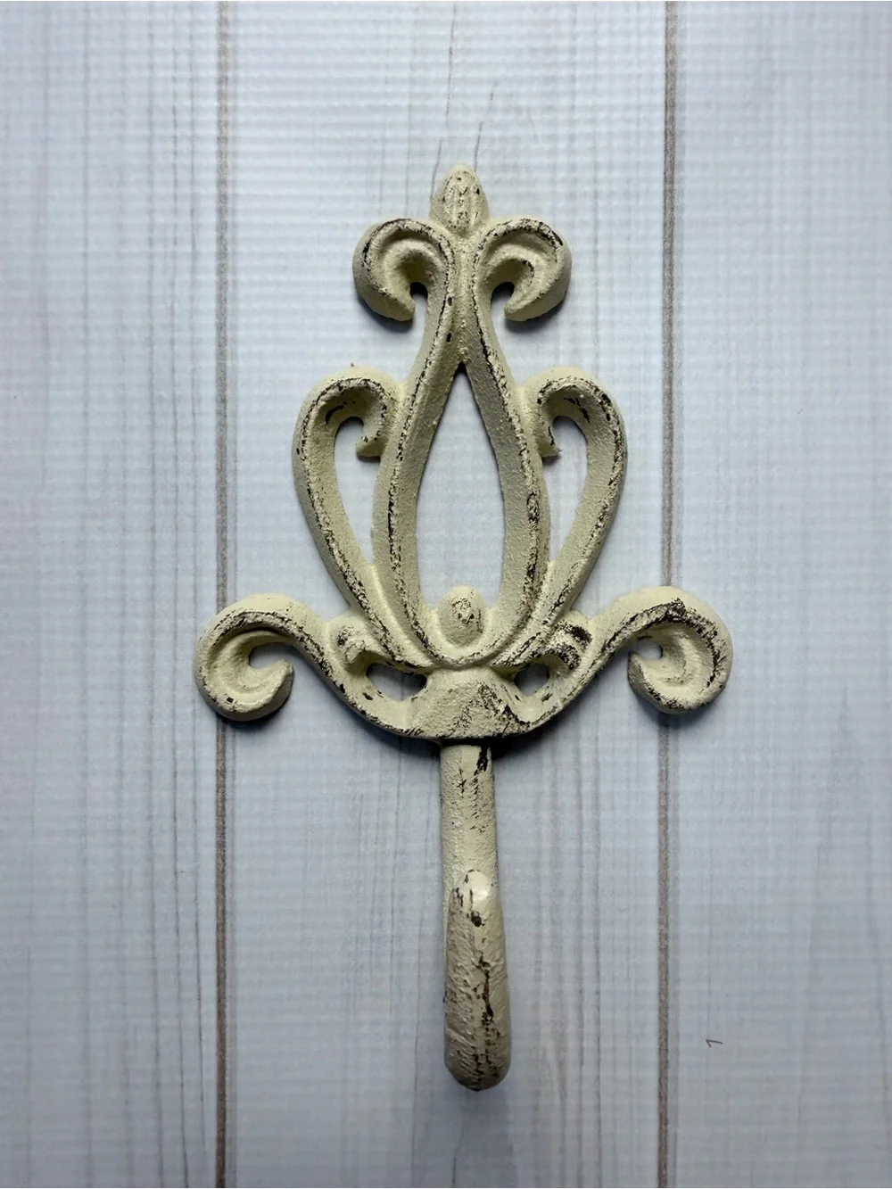 Distressed Cream Cast Iron Scroll Wall Hook French Country Shabby Chic