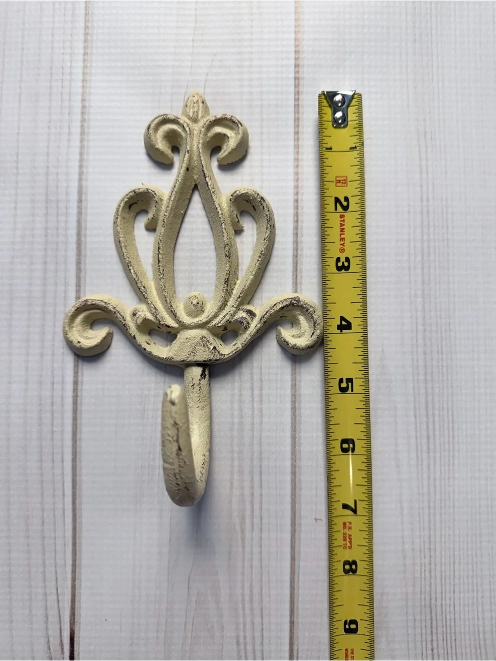 Distressed Cream Cast Iron Scroll Wall Hook French Country Shabby Chic
