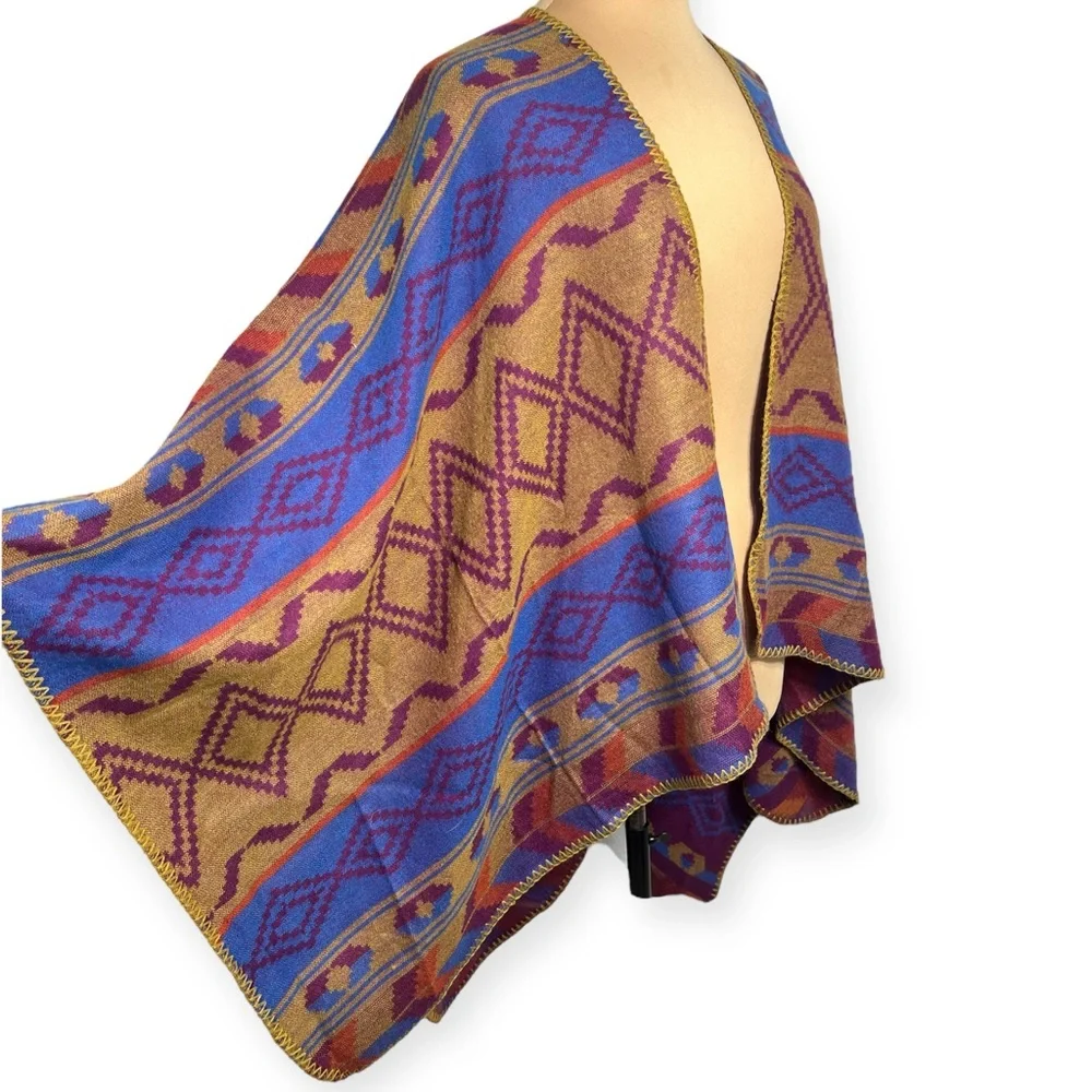 Eddie Bauer multicolor earth tone aztec southwest western Blanket Shawl OS