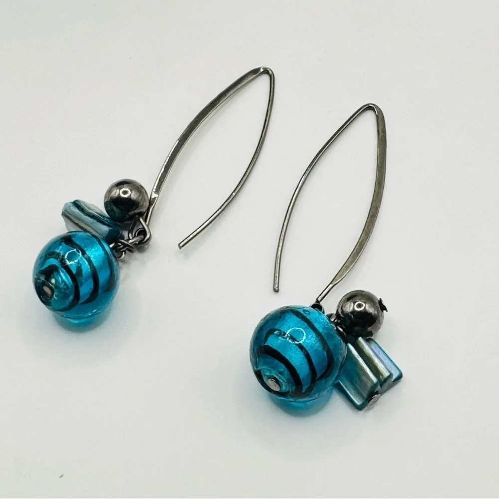 Murano Glass Teardrop Earrings AquaBlue Venetian Glass Dangle Earrings Handmade