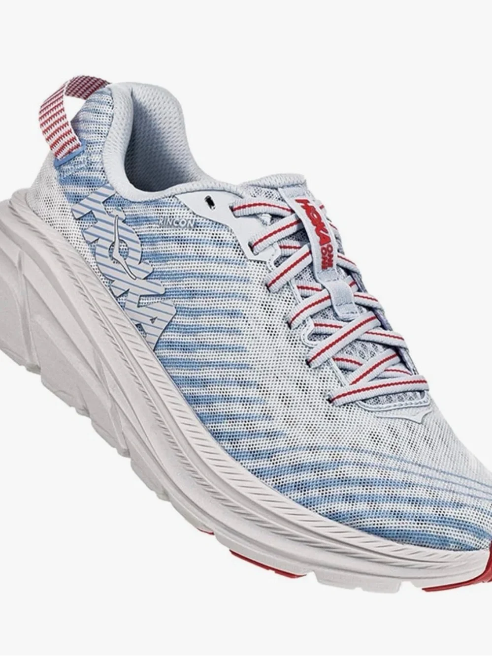 Hoka Women's Light Blue, White and Red Rincon Running Shoe