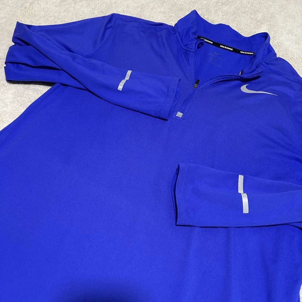 Nike Running Pullover Mens XL Blue Dri-FIT Quarter Zip Reflective Thumb holes