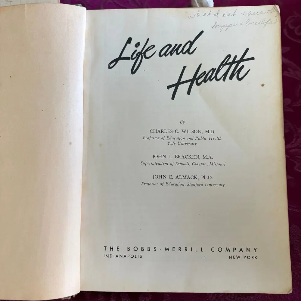 1945 Life and Health by Wilson, Bracken and Almack, Vintage School Book
