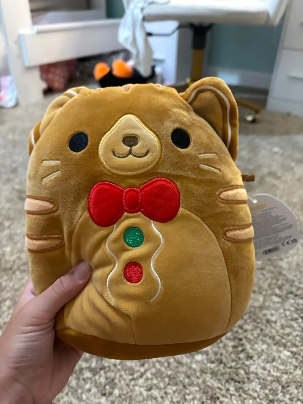 Squishmallows Brown Tabby Cat with Red Bow Plush