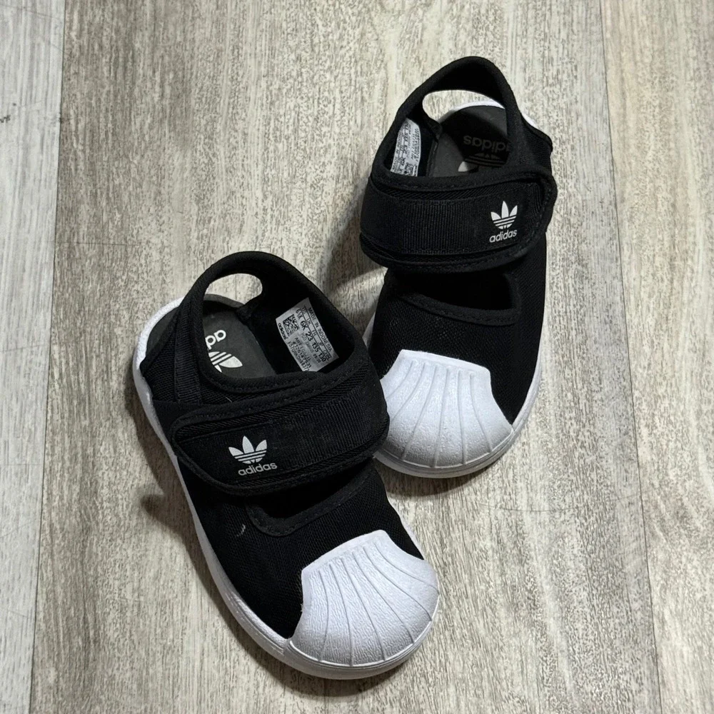 Adidas Superstar 360 Sandals Kids Size 6.5K Black White EG5711‎ Shell Toe Shoes