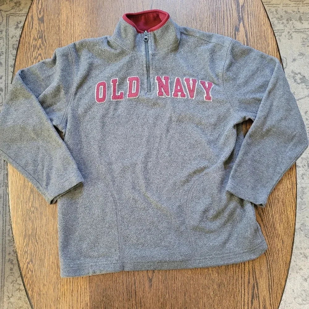 Old Navy Gray Red Fleece Logo Quarter Zip Pullover with Pockets Size Boy's Large